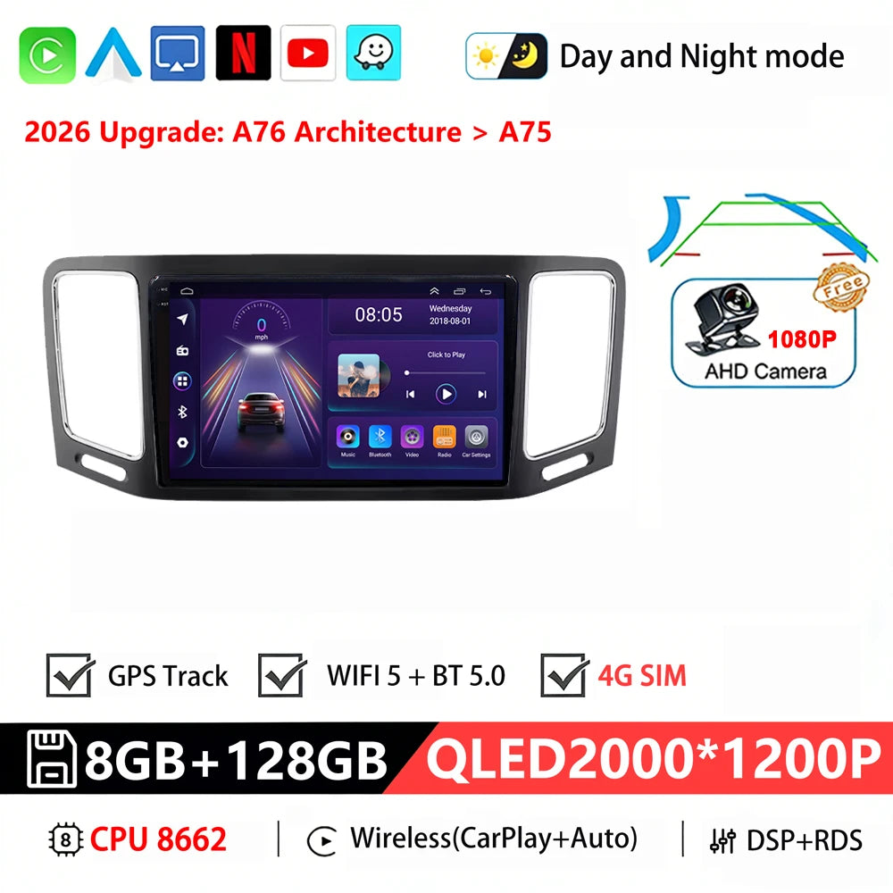 Bilstereo med A76 ASR8662-processor och Android 16 för Volkswagen VW Sharan / SEAT Alhambra 7N (2010–2022) – multimediaspelare, GPS och CarPlay