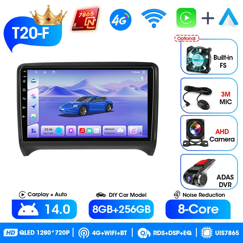 Srnubi 2 Din Android Bilradio CarPlay Android Auto Stöd Backkamera GPS BT WiFi För Citroen Nemo För Audi TT MK2 2006-2014
