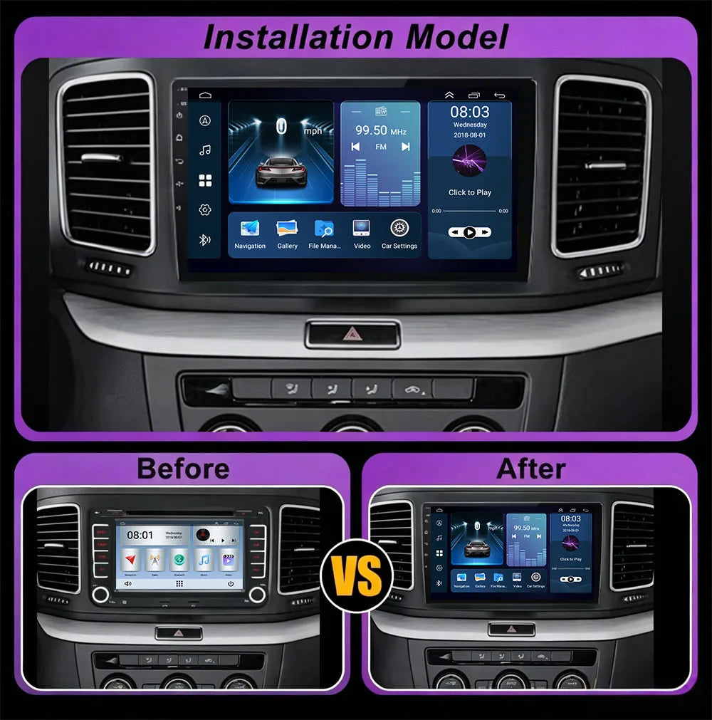 Bilstereo med A76 ASR8662-processor och Android 16 för Volkswagen VW Sharan / SEAT Alhambra 7N (2010–2022) – multimediaspelare, GPS och CarPlay