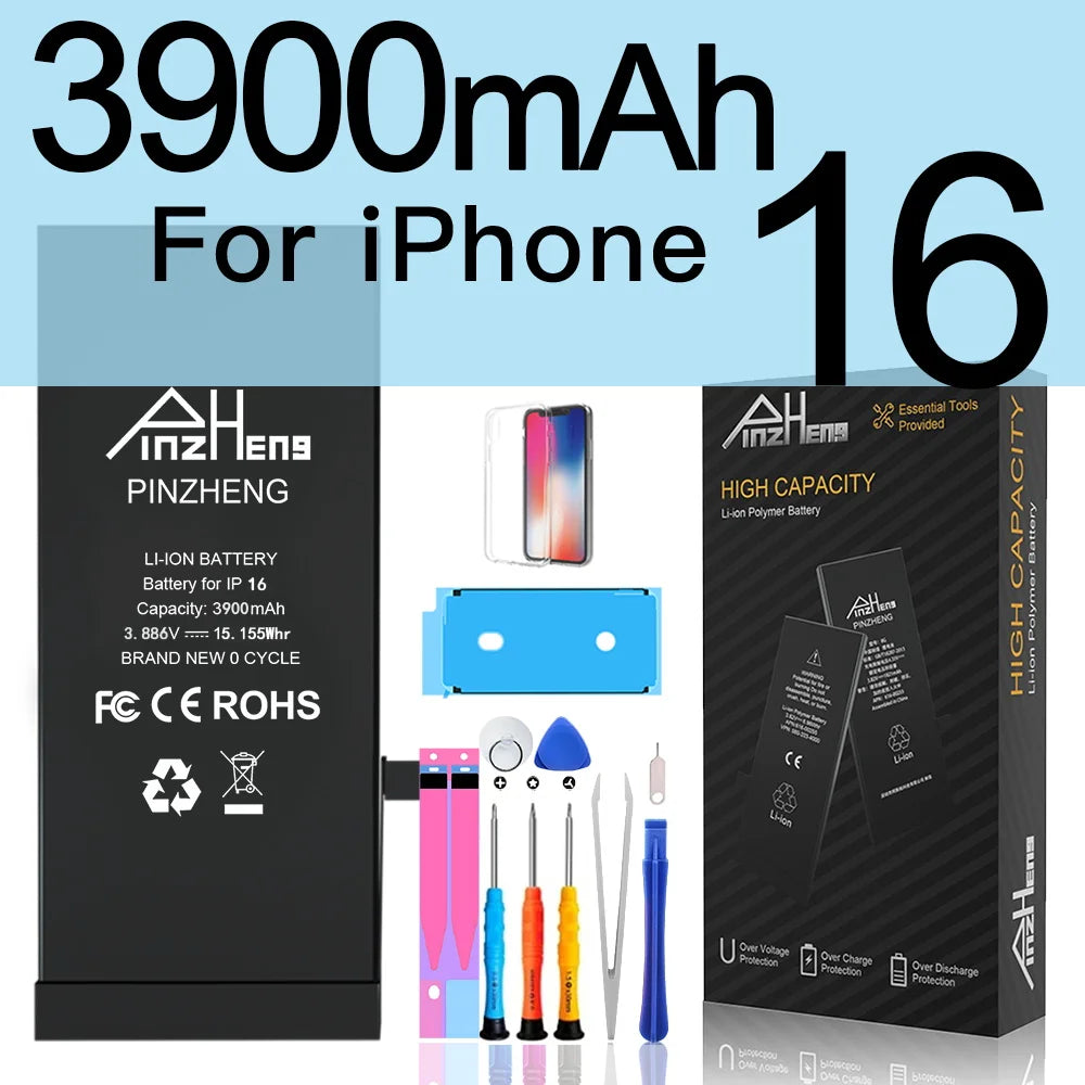PINZHENG High Capacity Battery For iPhone 16 15 Pro Max 14 16 Pro Replacement Batteries For iPhone 15 16 14 Plus 14 Pro Max