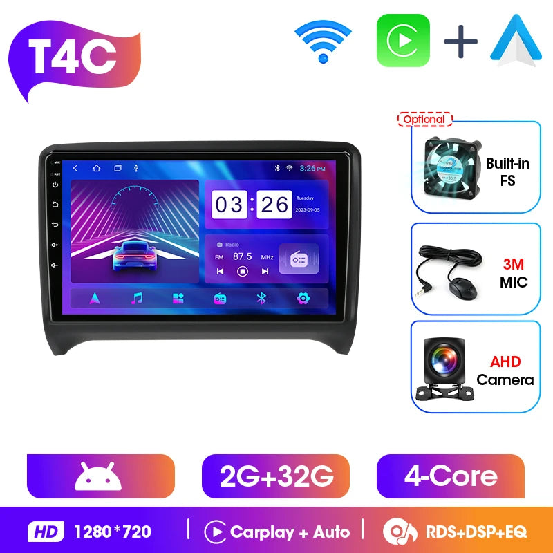 Srnubi 2 Din Android Bilradio CarPlay Android Auto Stöd Backkamera GPS BT WiFi För Citroen Nemo För Audi TT MK2 2006-2014