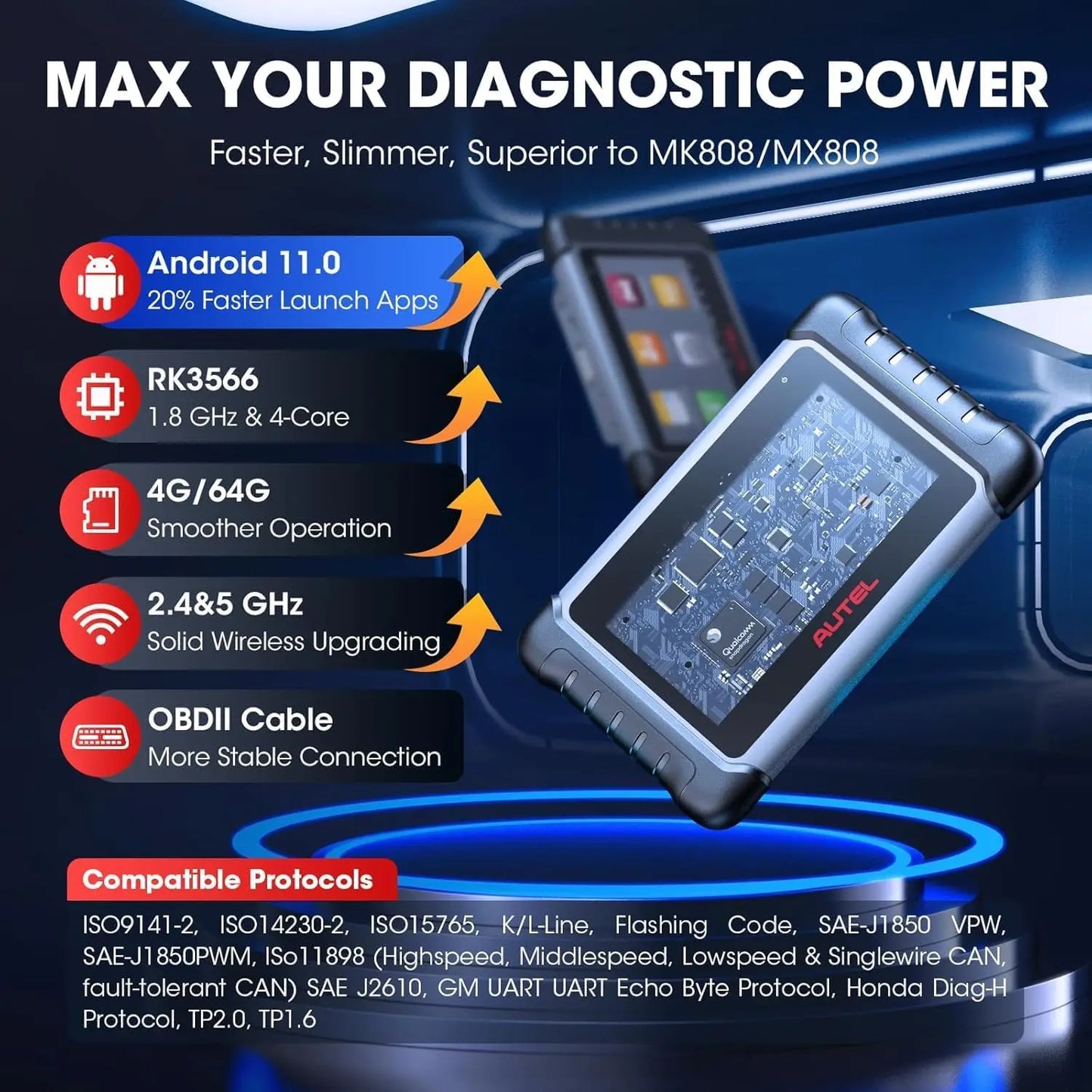 Autel MaxiCOM MK808S Dubbelriktat Verktyg som MK808BT Pro MX808S OBD2 Skanner Dubbelriktad Kontroll Diagnostik Bilverktyg