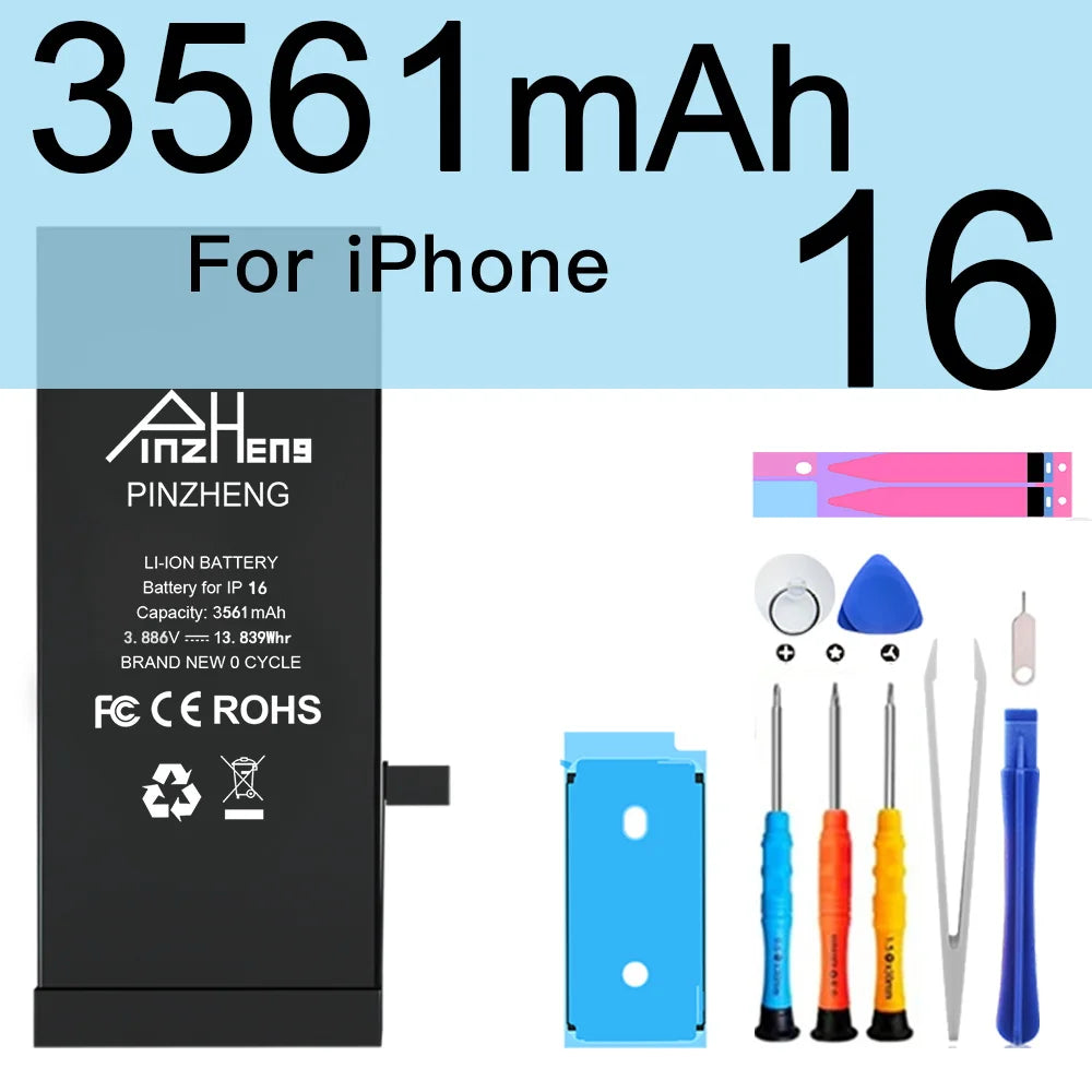 PINZHENG High Capacity Battery For iPhone 16 15 Pro Max 14 16 Pro Replacement Batteries For iPhone 15 16 14 Plus 14 Pro Max