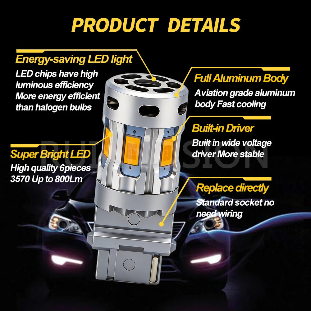 Blinkerslampa LED CANBUS Felfri 7440 T20 3156 T25 W21W P27/7W Gul Glödlampa Med Fläkt Ingen Blinkning För Bil Lastbil 12V-24V 2st