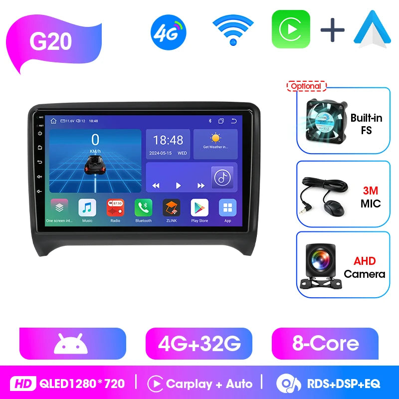 Srnubi 2 Din Android Bilradio CarPlay Android Auto Stöd Backkamera GPS BT WiFi För Citroen Nemo För Audi TT MK2 2006-2014
