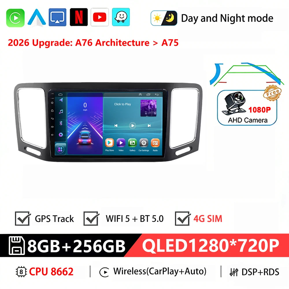 Bilstereo med A76 ASR8662-processor och Android 16 för Volkswagen VW Sharan / SEAT Alhambra 7N (2010–2022) – multimediaspelare, GPS och CarPlay