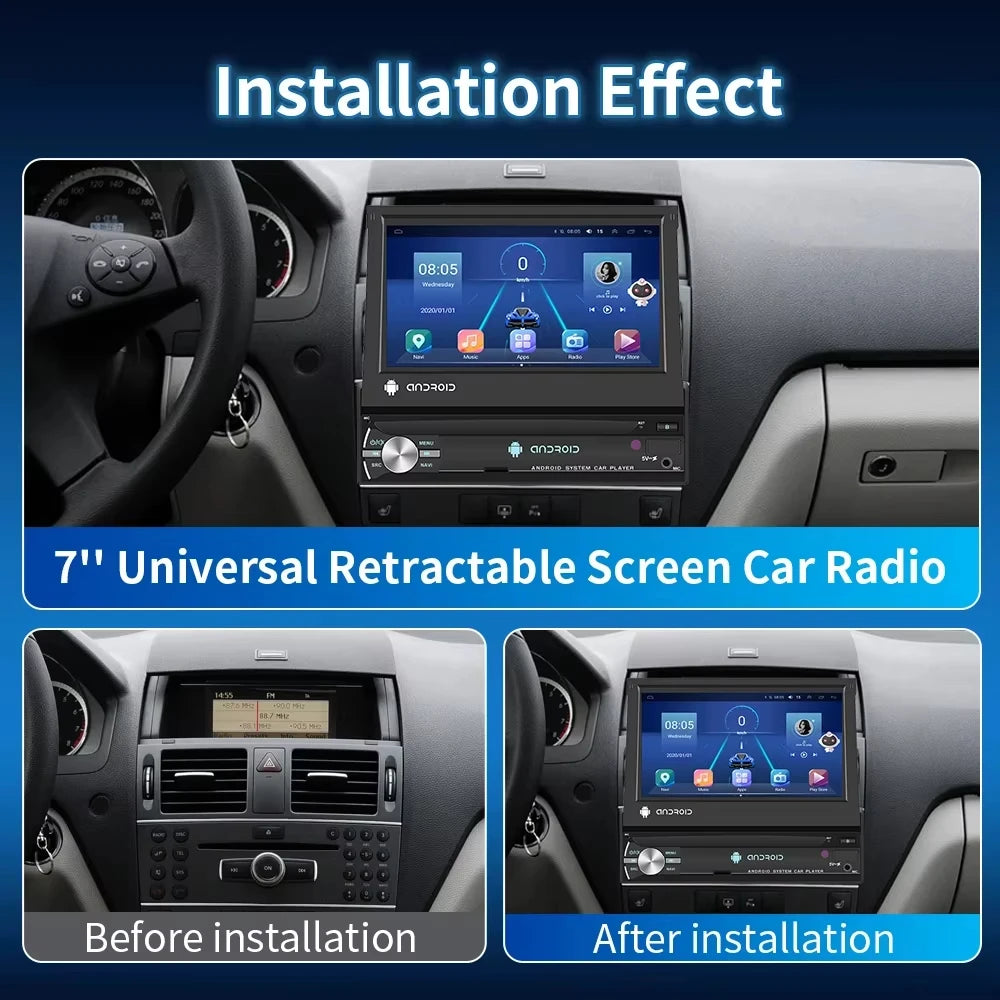Podofo Android 1 Din Bil Roterbar Radio Skärm Carplay tack vare Multimedia Videospelare Universal Bilstereo GPS Navigation WIFI