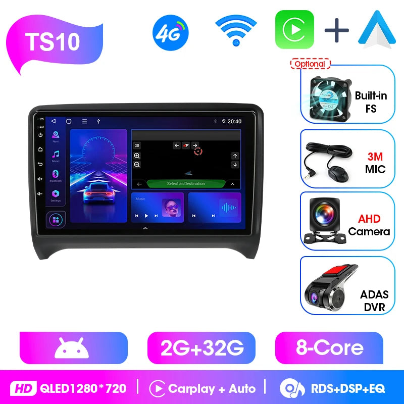 Srnubi 2 Din Android Bilradio CarPlay Android Auto Stöd Backkamera GPS BT WiFi För Citroen Nemo För Audi TT MK2 2006-2014