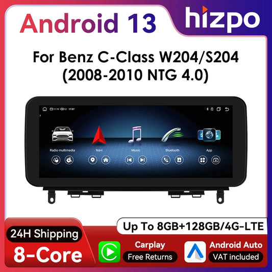 Hizpo Android 13 Bilstereo med CarPlay & Android Auto för Mercedes-Benz C-Klass W204/S204 (2008–2010 NTG 4.0)