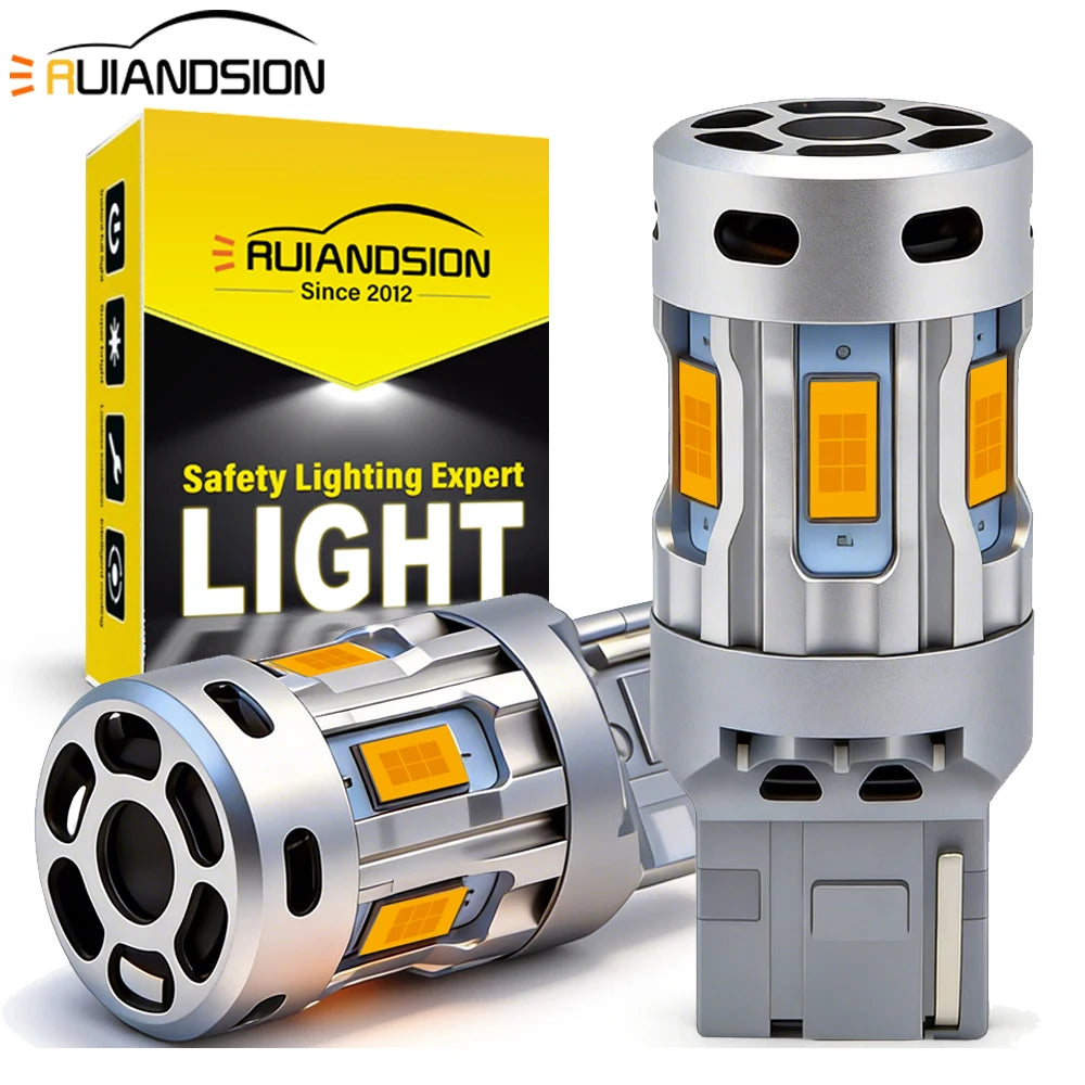 Blinkerslampa LED CANBUS Felfri 7440 T20 3156 T25 W21W P27/7W Gul Glödlampa Med Fläkt Ingen Blinkning För Bil Lastbil 12V-24V 2st